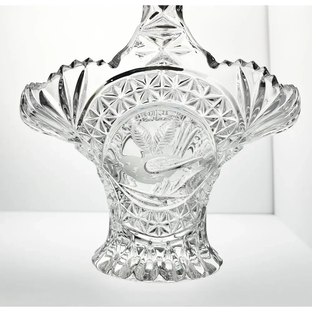 Hofbauer “Byrdes” Large Cut Crystal Deep Handled Basket 10 1/2”